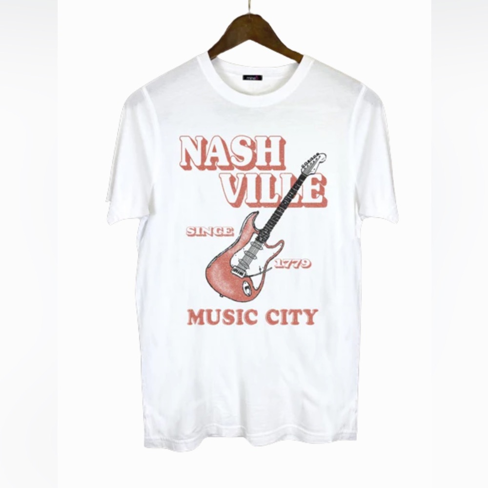 White Nashville Music City Tee Unisex Fit Large